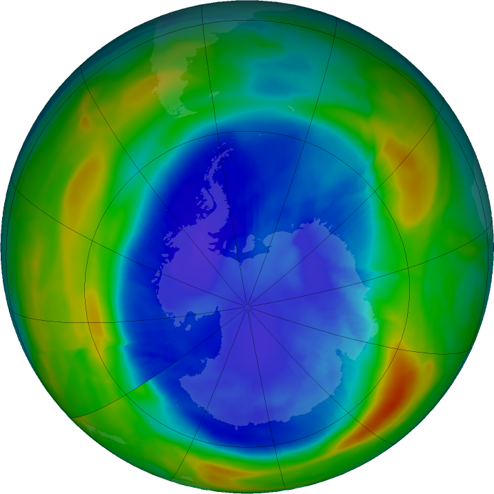 Antarctic ozone map for 03 September 2020